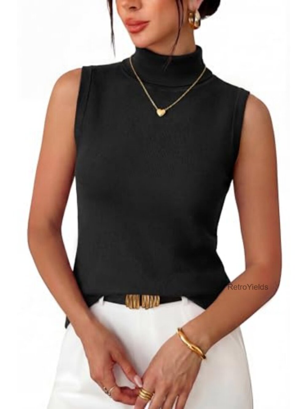 Women's Wool Blend Slim Fit Sleeveless Turtleneck Tank Top